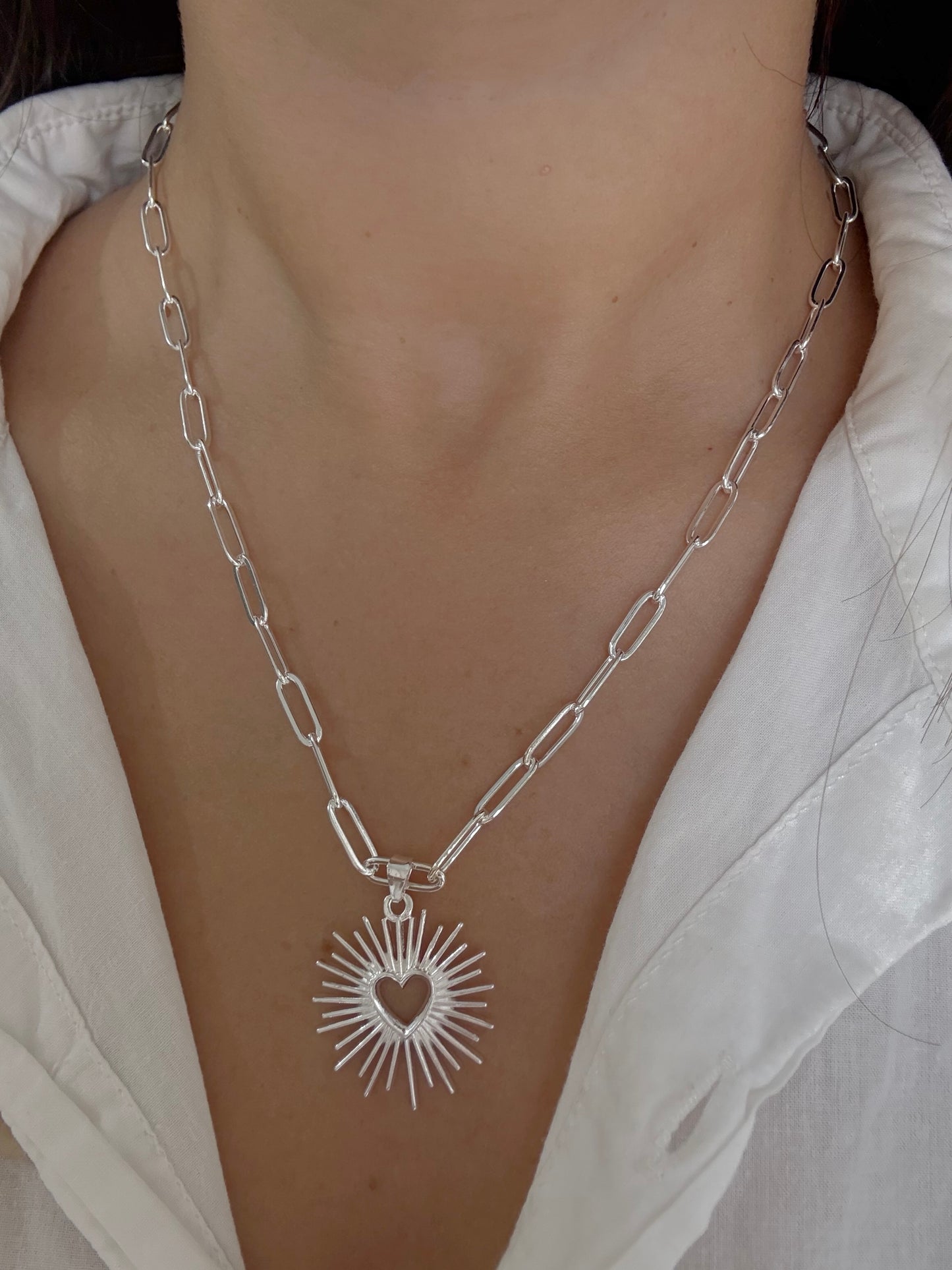 Collar corazón acero blanco
