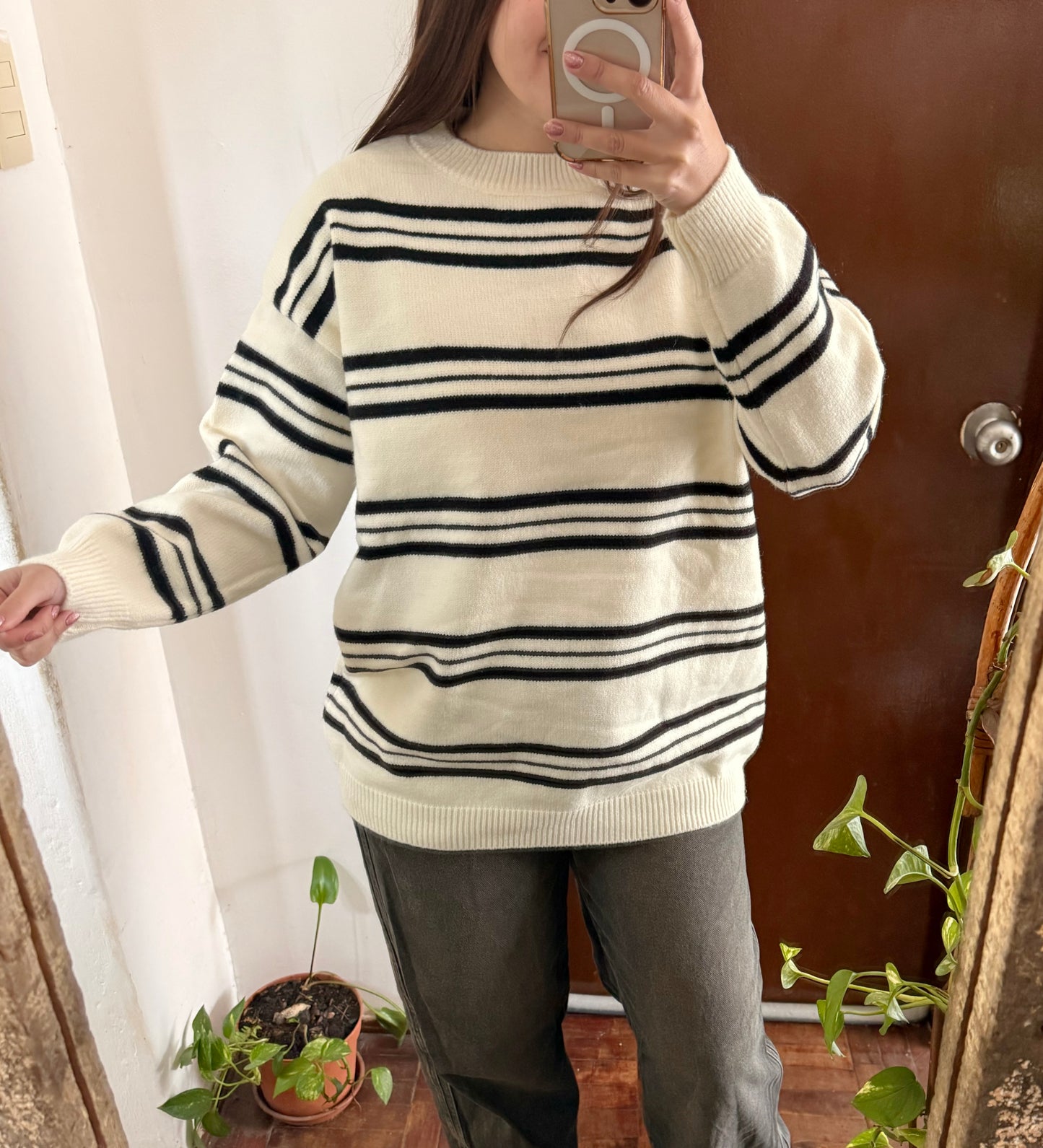 Buzo rayas beige