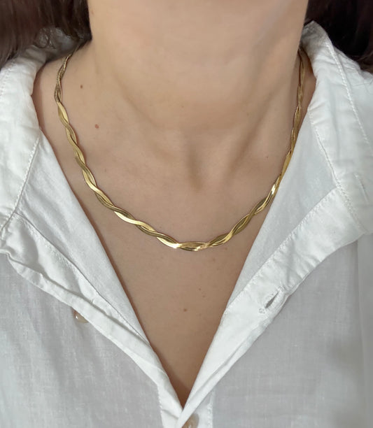 Collar trenza acero dorado