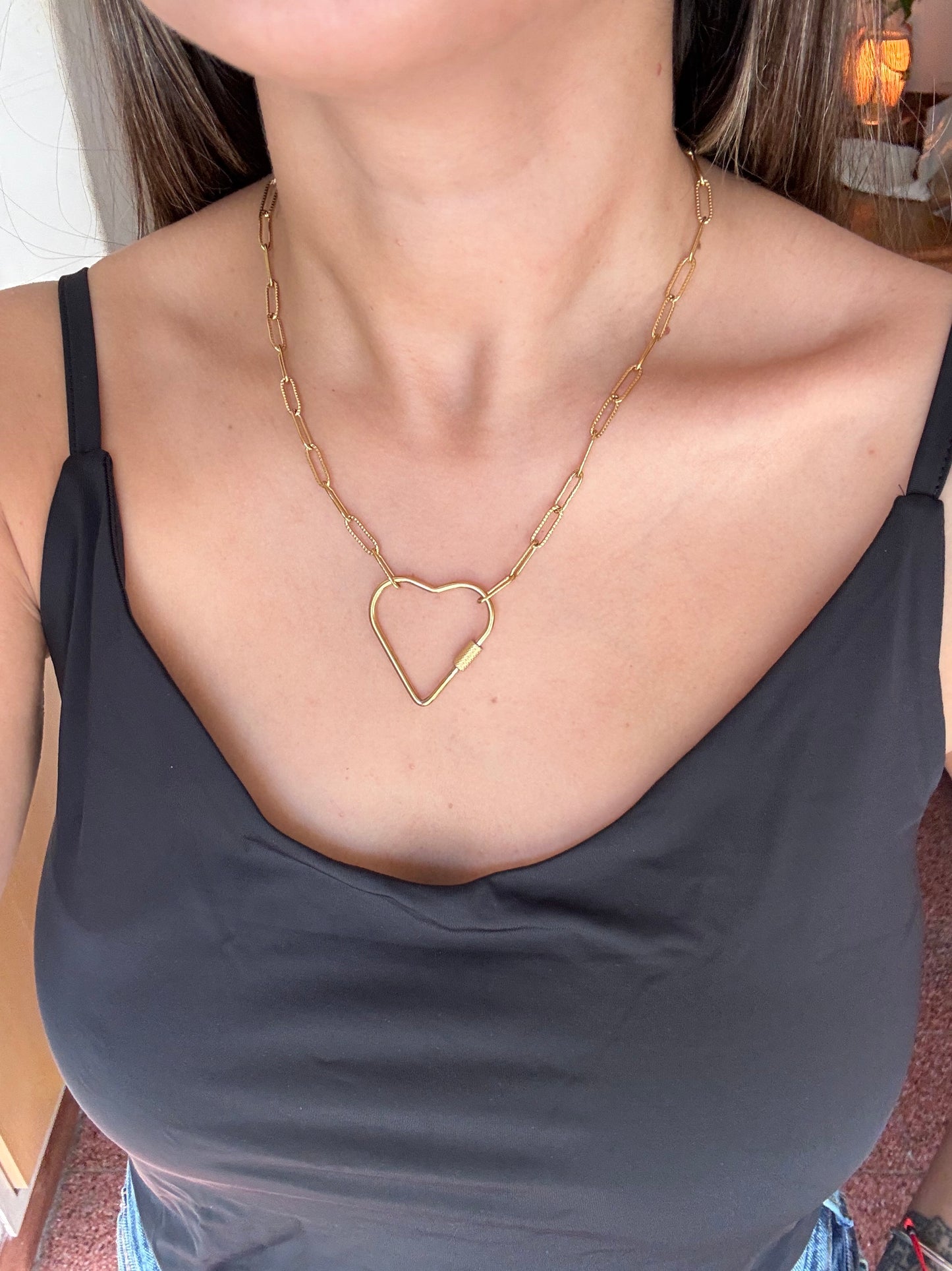 Cadena eslabón corazón acero dorado