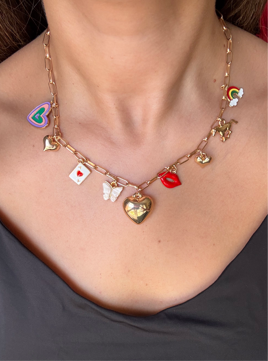 Collar dijes corazón y labios