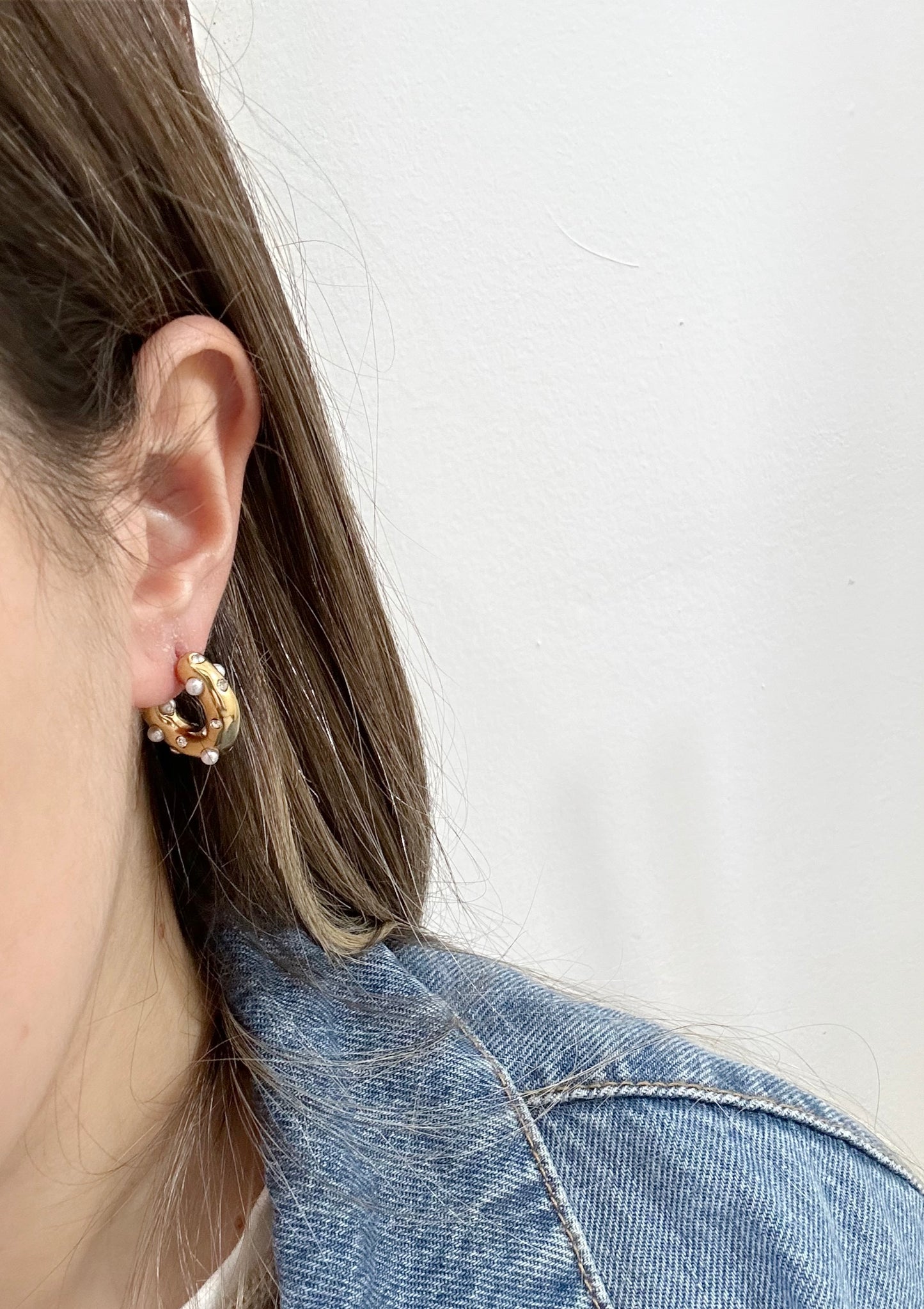Semi aro perla strass acero dorado