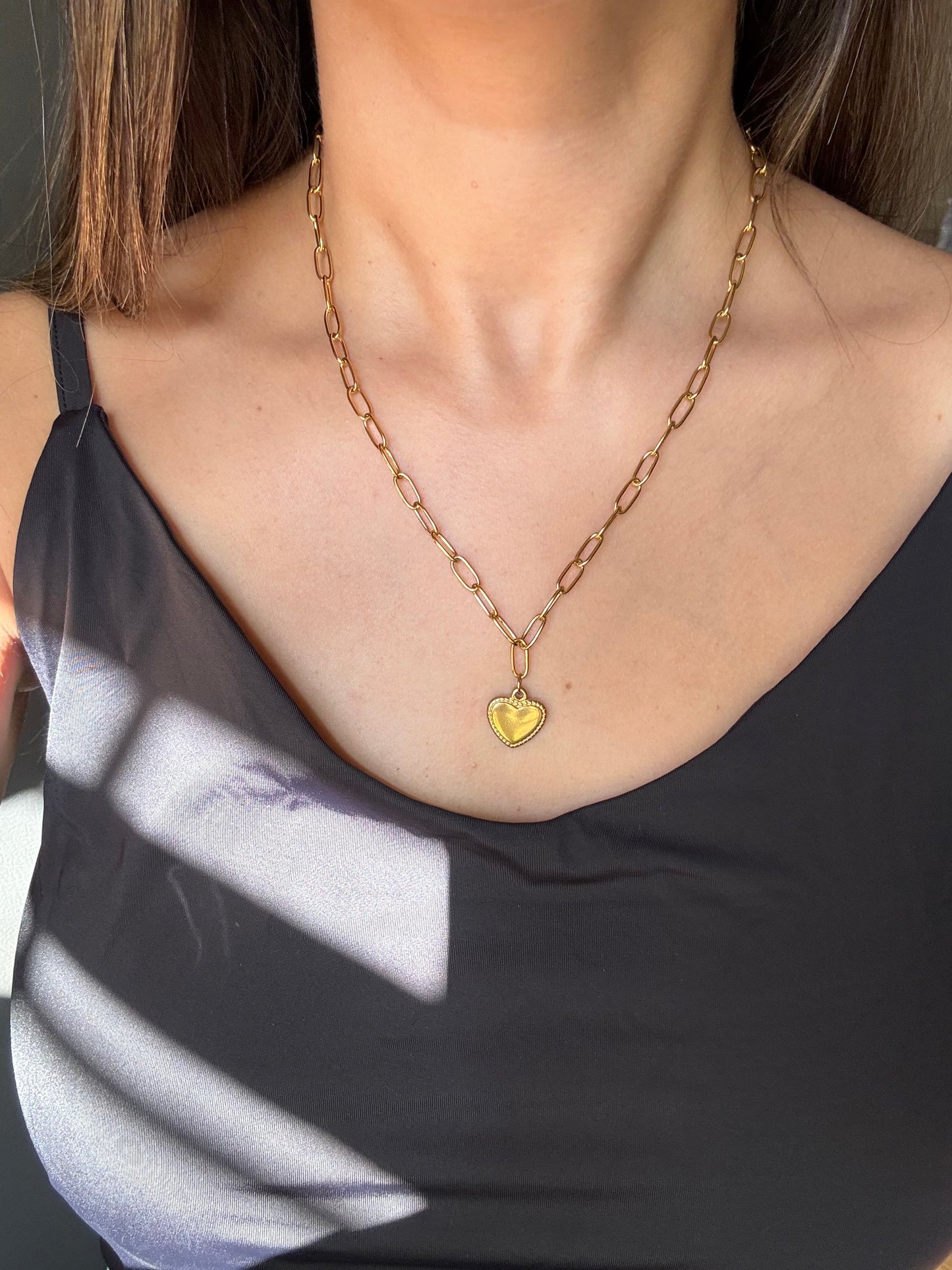 Collares corazón acero dorado