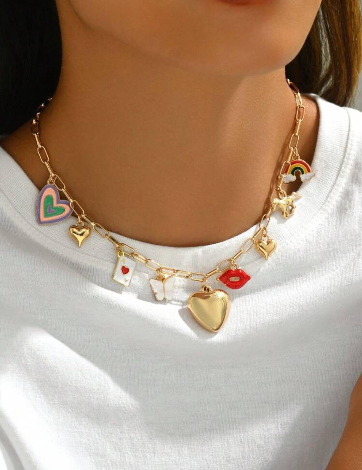 Collar dijes corazón y labios