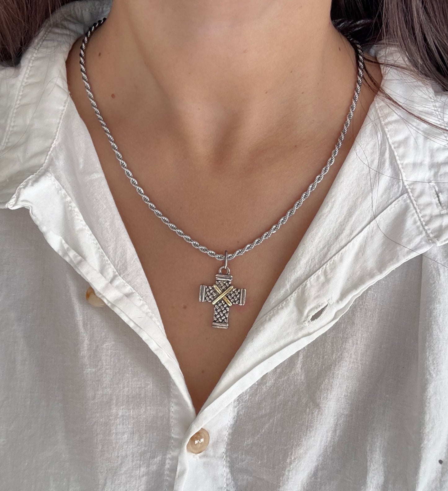 Cadena acero con dije cruz