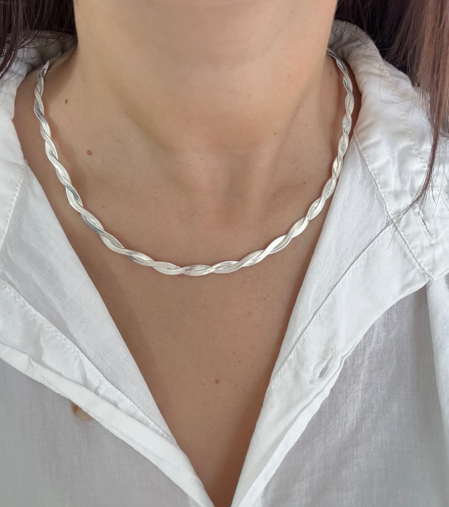 Collar trenza acero blanco