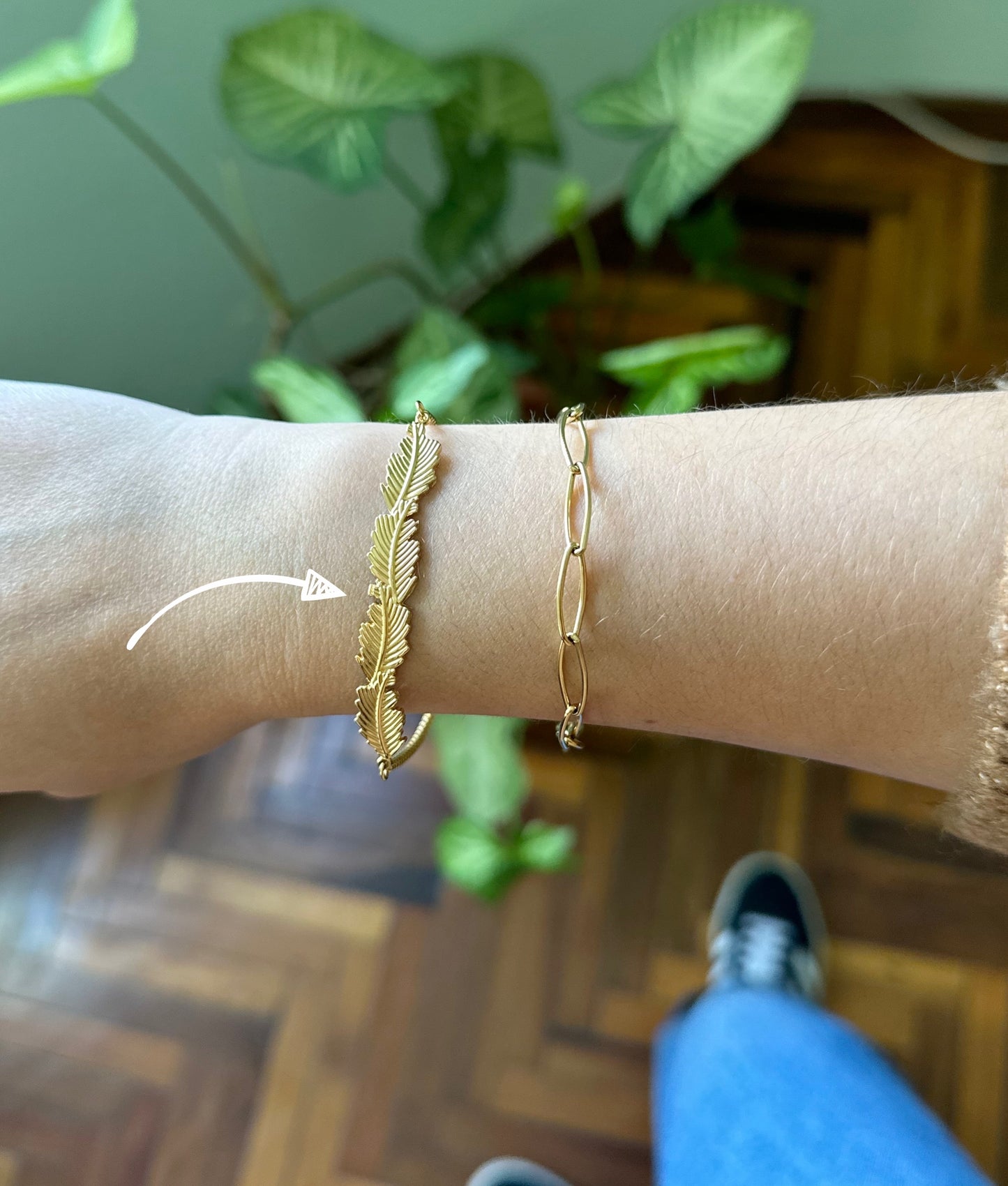 Pulsera hojas acero dorado