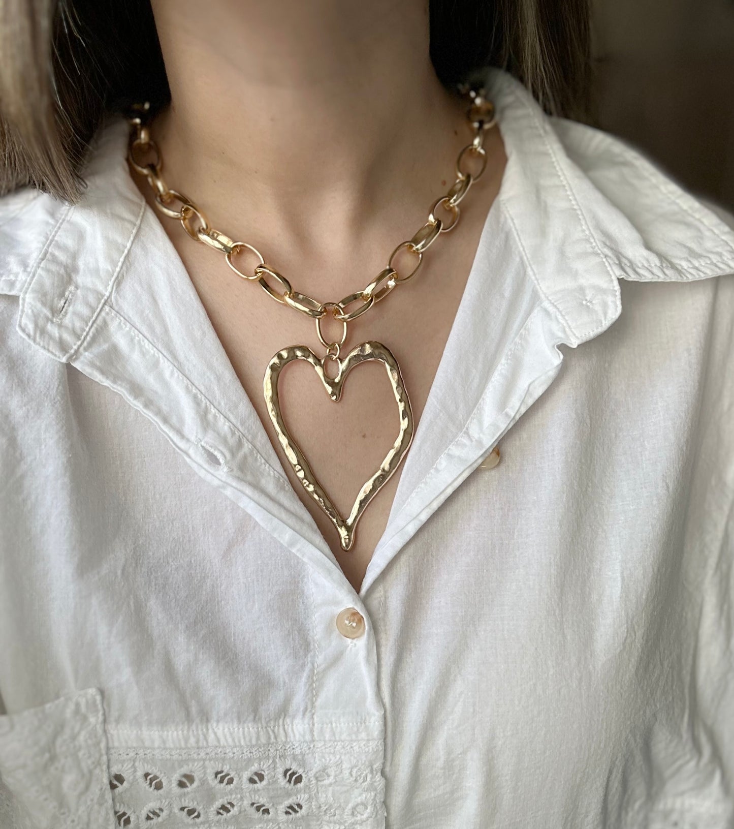 Collar corazón eslabón dorados